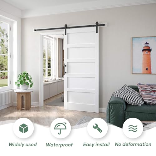 Fredbeck Double 21inx84in White Barn Door and 7FT Sliding Barn Door Hardware Kit Included,Solid,MDF, PVC Surface,DIY Assembly,5-Panel