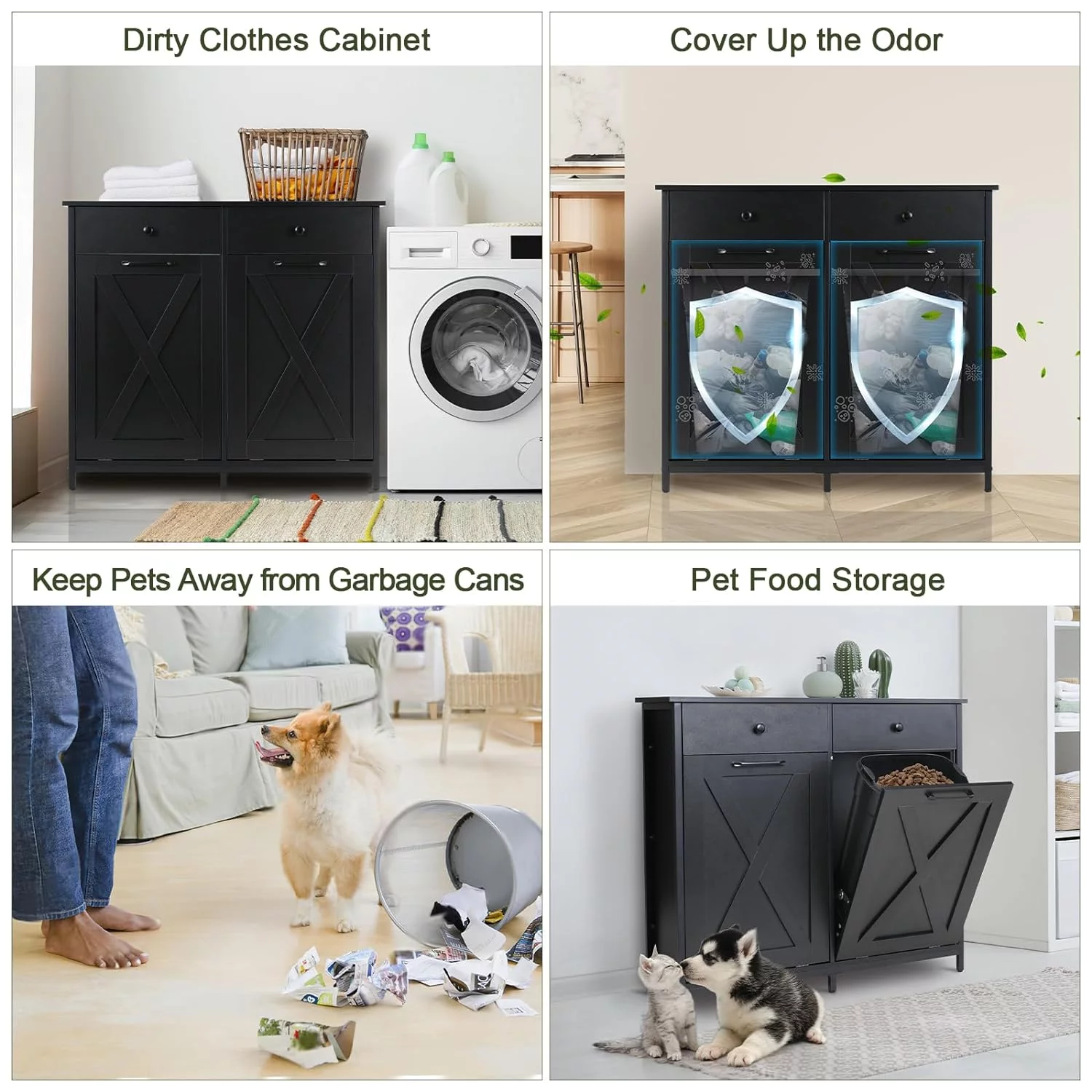 Arlopu Double Tilt Out Trash Cabinet Freestanding Kitchen Recycling Cabinet Garbage Can Holder with Drawers