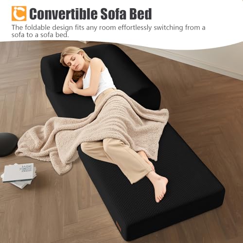 COMAX Folding Sofa Bed, Convertible Chair Bed Corduroy 3-in-1 Foldable Floor Couch with High-Density Foam, Futon Sofa Sleeper Mattress