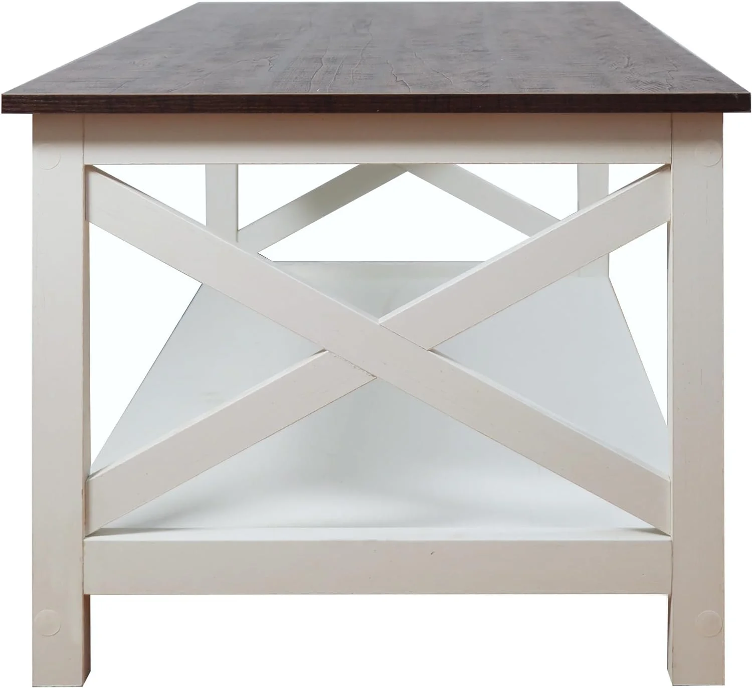 Coffee Table, Modern Farmhouse Wood Coffee Table with 2-Tier Storage, 40 Inch, Vintage White/Espresso