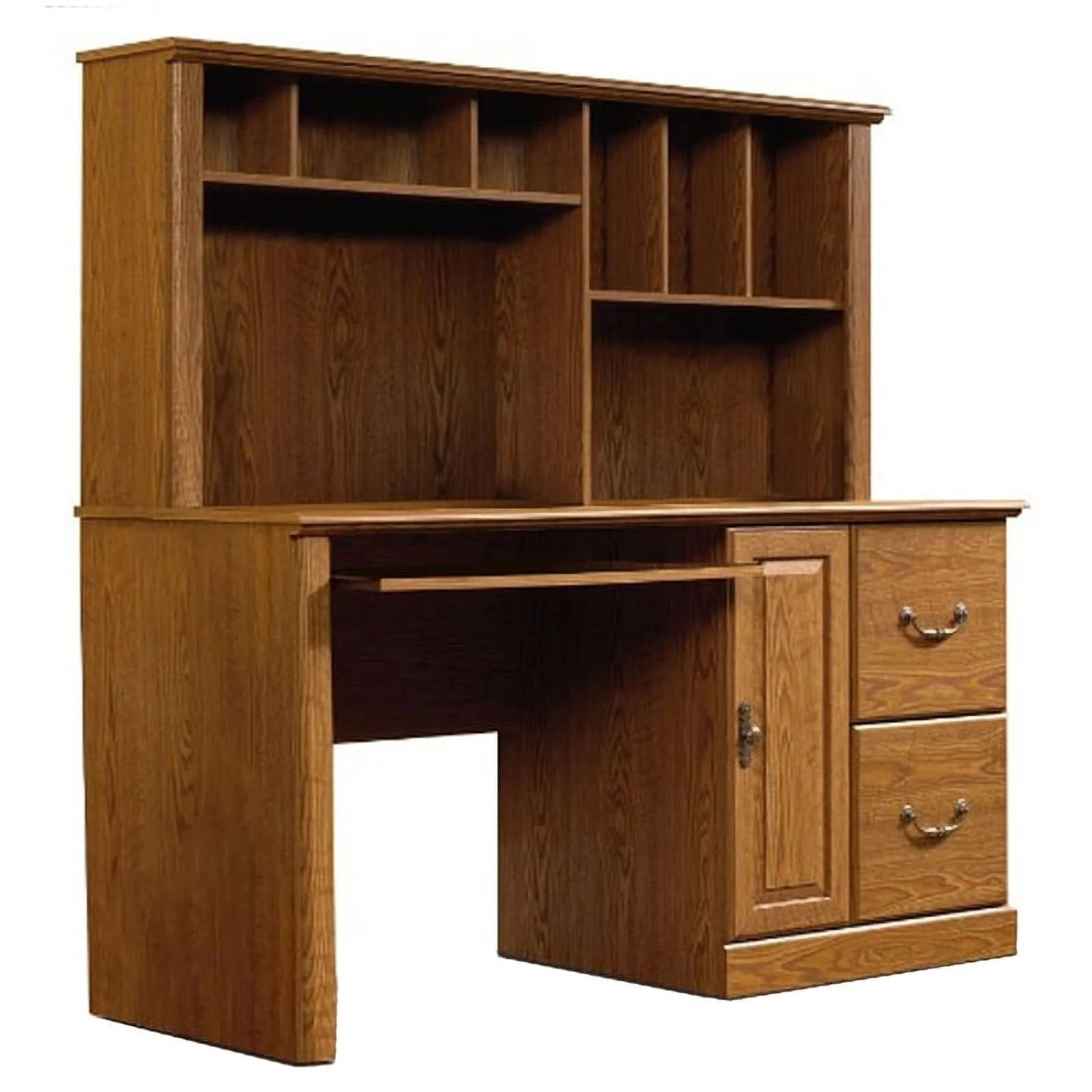 Kingfisher Lane Traditional Wood Computer Desk with Hutch in Carolina Oak