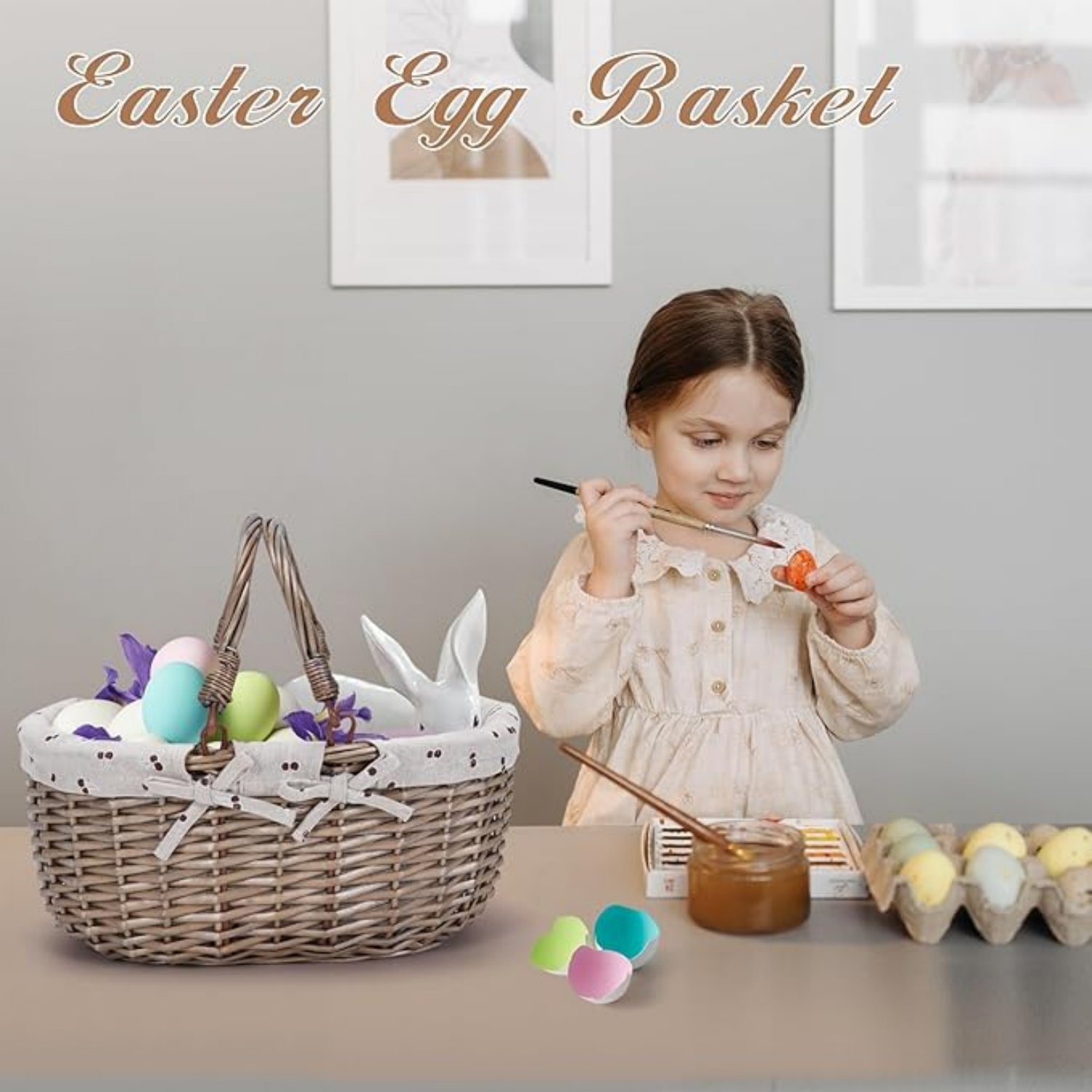 Oval Picnic Basket with Folding Handles, Willow Hand Woven Shopping Basket, Bath Toy Kids Toy Storage Gift Packing Basket