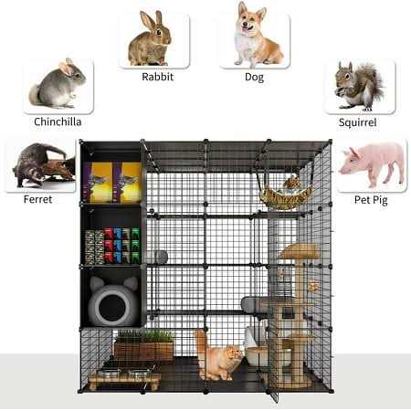 Dextrus 4-Tiers Cat Cages with Storage Cube DIY Catio Outdoor Cat Enclosures Metal Cat Playpen with Free Hammock Ideal for 1-4 Cats