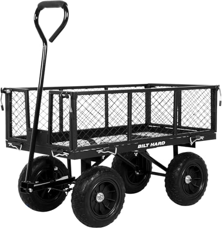 BILT HARD 880 lbs 10" Flat Free Tires Steel Garden Cart with 180° Rotating Handle and Removable Sides