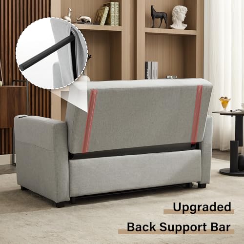 Convertible Loveseat Sleeper Bed, 3-in-1 Chaise Lounge Chair with Pillow and USB Charging, Reading Chair for Adults with Cup Holder, Side Pocket