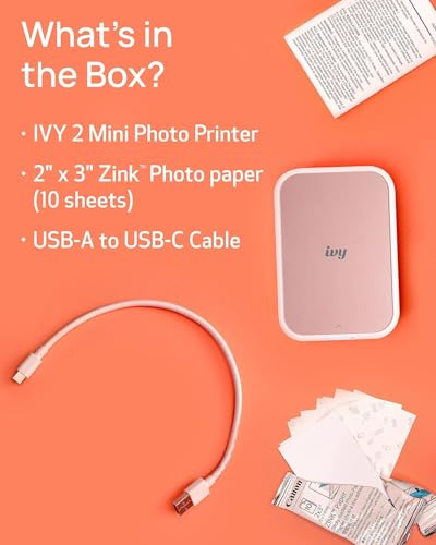 Canon Ivy 2 Mini Photo Printer (Blush Pink) - Bluetooth, Print from iOS & Android Devices, Bundle Incl. 110 Zink Sticky-Back Prints, LED Light Bar