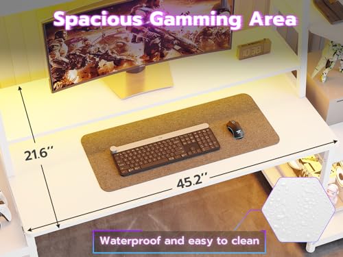 SEDETA Gaming Desk 78.8'' with LED Lights, Hutch and Storage Shelves, Computer Desk with Monitor Stand, Large PC Gamer Desk Workstation