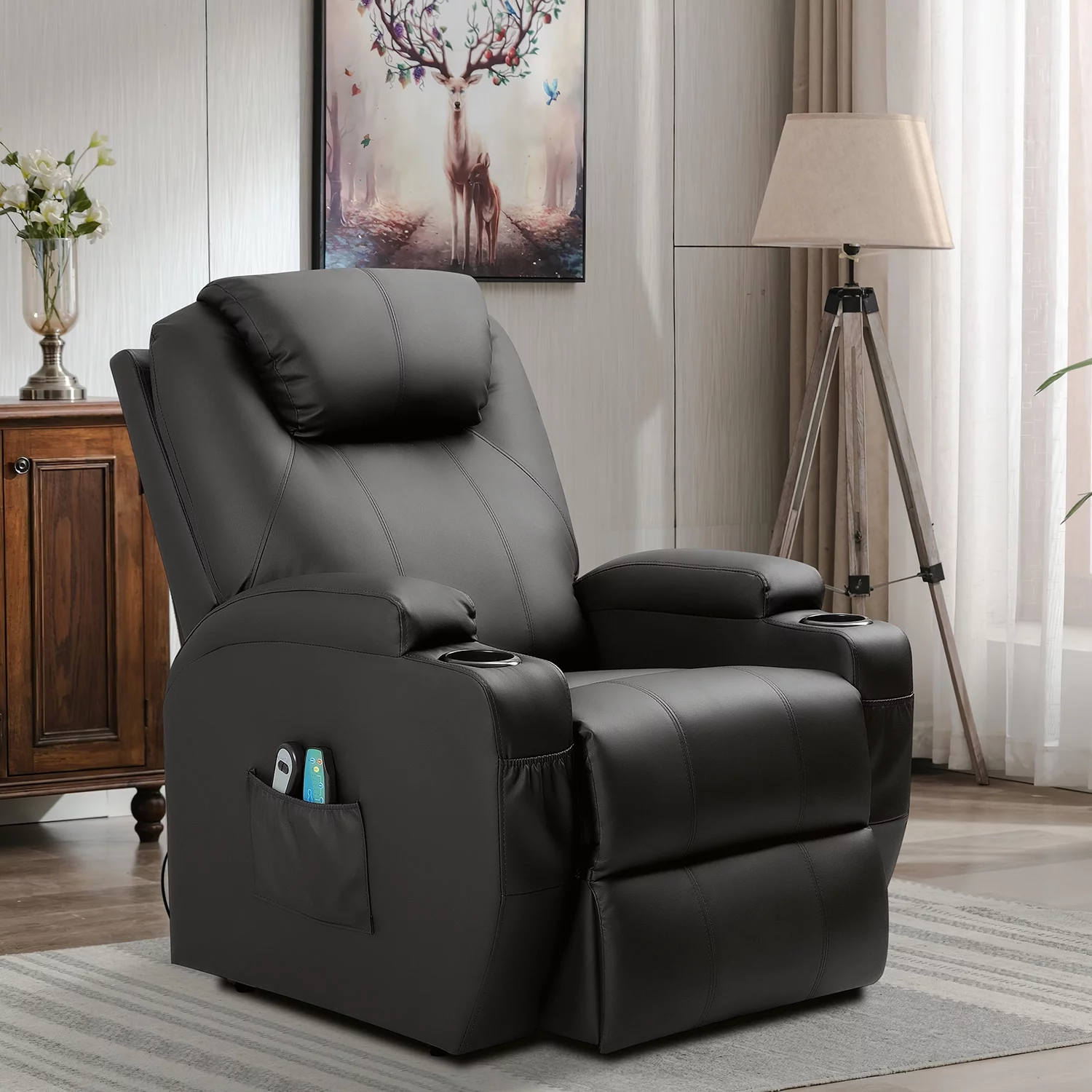 Homall Power Lift Recliner Chair PU Leather for Elderly with Massage and Heating Ergonomic, Black
