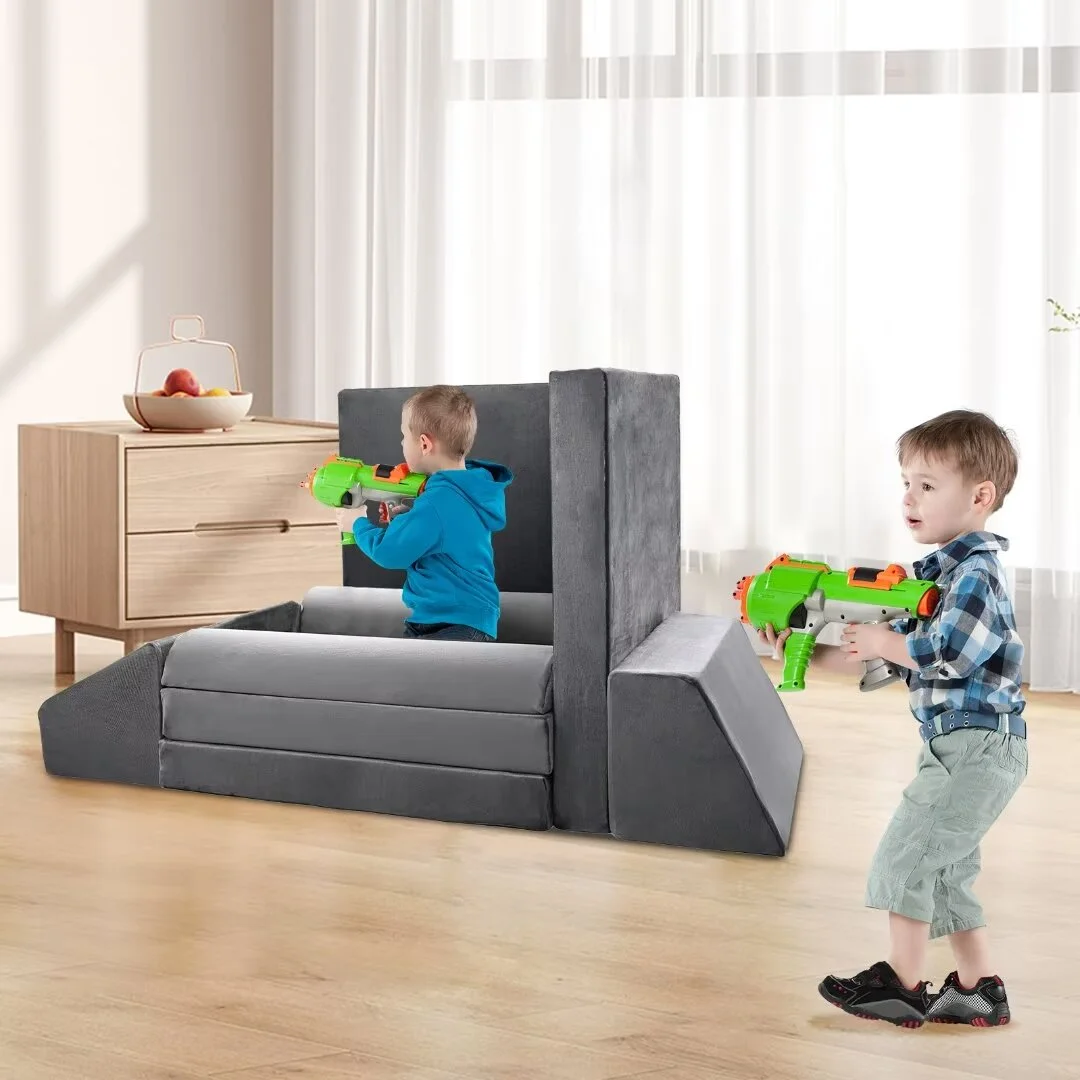 Docred Play Couch for Kids Imaginative Furniture, 10pcs Modular Sectional Kids Couch for Toddlers,Gray