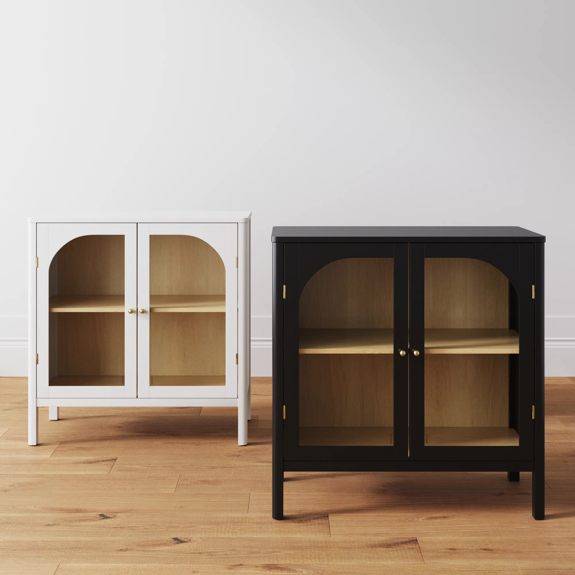 Nathan James Mason Free Standing Accent Sideboard Buffet, Credenza with Glass Doors and Adjustable Shelf in White Wood for Dining Room