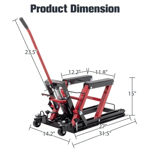 Hydraulic Motorcycle Lift Jack, 1500 LBS Capacity Foot-Operated Motorcycle Lift Table, ATV Scissor Lift Jack with 4.5" - 15" Lifting Range