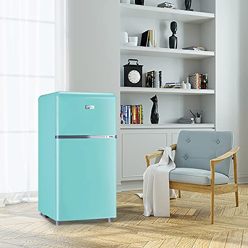 WANAI Compact Mini Refrigerator 3.2 Cu.Ft Small Refrigerator with Freezer, Retro Mini Fridge with Dual Door,7 Adjustable Thermostat