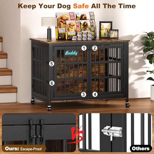 EasyCom 48"/42"/33" Dog Crate Furniture with Name Tag, Heavy Duty Dog Kennel Indoor for Large Dogs