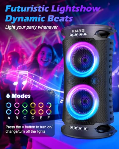 Large Bluetooth Speaker, 260W Peak Powerful Loud Sound with Deep Bass, Portable Outdoor Speaker Wireless, 15Hr Playtime, Fast Charge, TWS