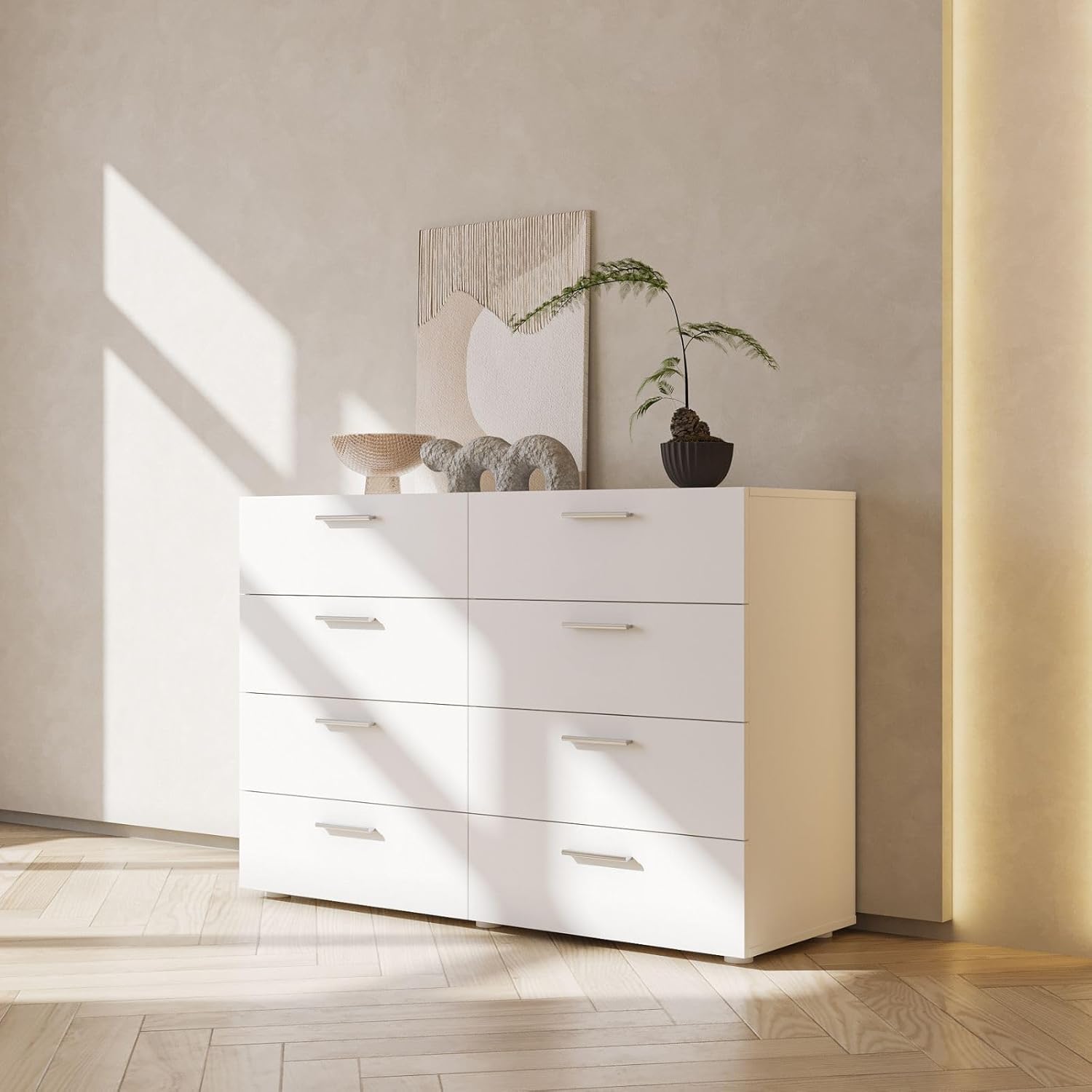 Karl home 8 Drawer Black Bedroom Dresser, 47 Inch Wooden Dresser for Bedroom with Deep Drawers, Wide Chest of Drawers with Storage