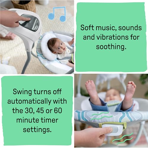 Ingenuity SimpleComfort Lightweight Compact 6-Speed Multi-Direction Baby Swing, Vibrations & Nature Sounds, 0-9 Months 6-20 lbs (Pink Cassidy)