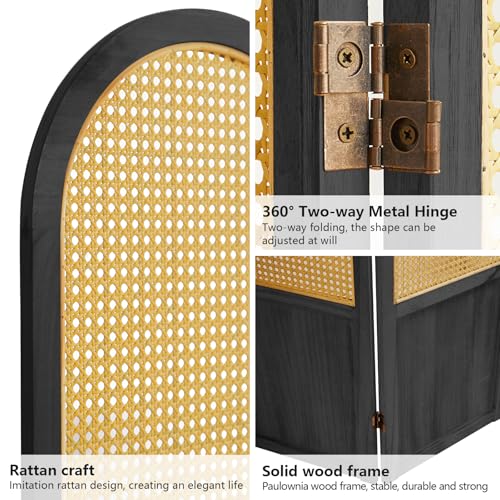 Room Divider 4 Panel, Folding Privacy Screen, Foldable Wood Divider Room Dec, Rattan Room Divider, Portable Partition Screen