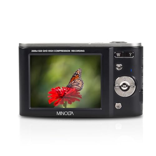 Minolta MND20 44MP Digital Camera &ndash; 2.7K Ultra HD Video, 16X Digital Zoom, Anti-Shake Stabilization, Time Lapse, Face Detection