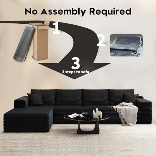 107.5" Cloud Modular Sectional Sofa with 1 Ottoman,Modern Minimalist Upholstered Couches, Comfort U Shaped Sofa for Living Room