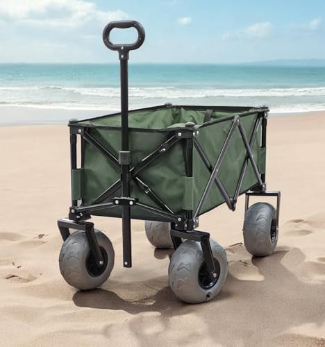 Beach Wagon with Big Wheels for Sand - All Terrain Steel Frame Utility Cart with 9" Pneumatic Tires
