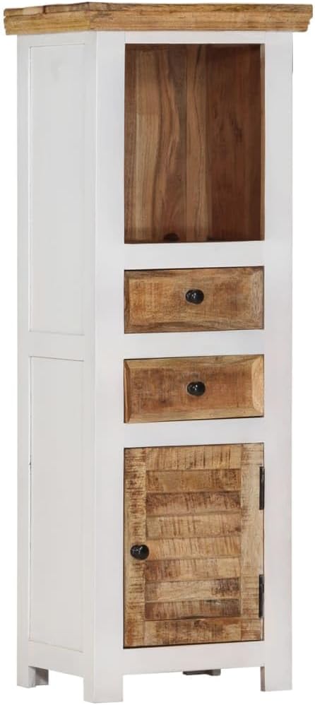 XAVIER Sideboard、Entryway Cabinet、Kitchen Buffet Cabinet、Storage Cabinet Highboard Brown&White 15.7"x11.8"x43.3" Solid Wood Mango and Acacia Suitable