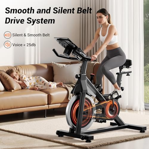 CURSOR FITNESS Exercise Bike, Stationary Bikes for Home, 300 LBS Capacity, Workout Bike with Silent Belt Drive