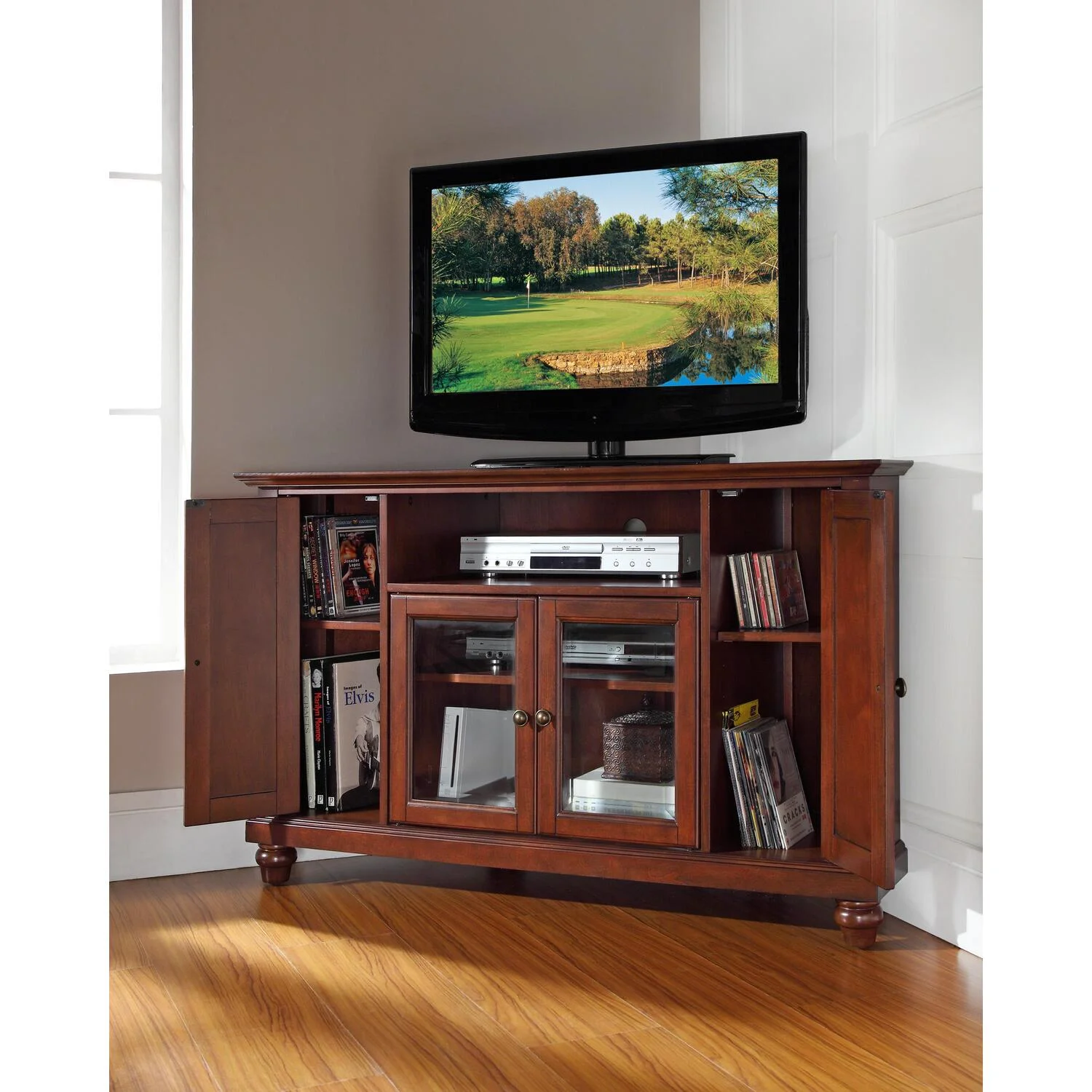 HomeStock Sophisticated Simplicity s 48" Corner Tv Stand Mahogany