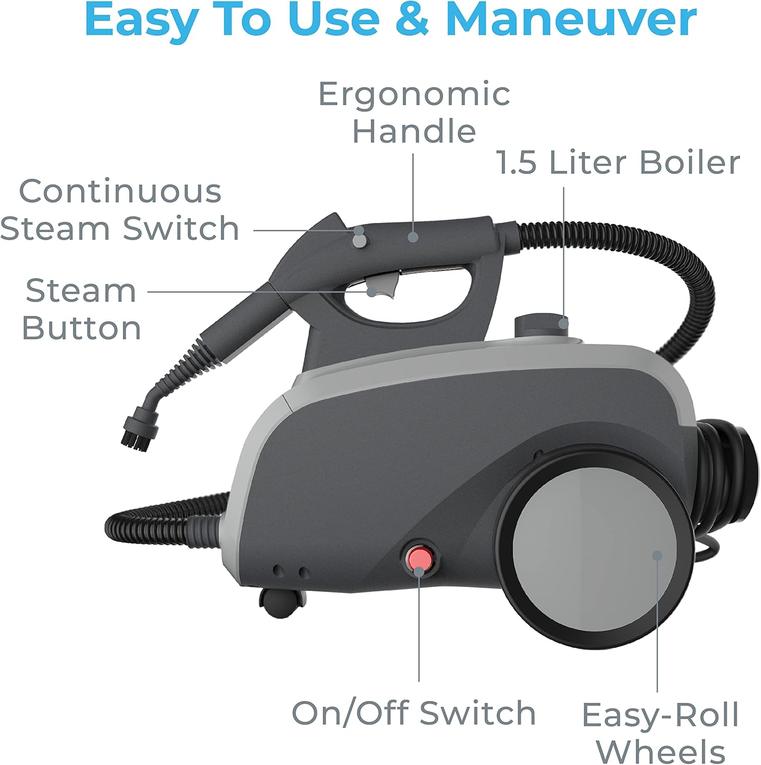 Pure Enrichment PureClean Steam Cleaner with 17 Accessories, Multi-Purpose Household Rolling Steamer for Chemical-Free Deep Cleaning of Floors