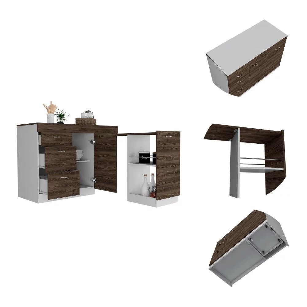Depot E-Shop DE-CLC6765 Camp Kitchen Base Cabinet, White & Dark Walnut