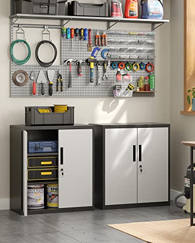 SONGMICS Garage Cabinet, Metal Storage Cabinet with Doors and Shelves, Office Cabinet for Home Office, Garage and Utility Room, Grey UOMC013G01