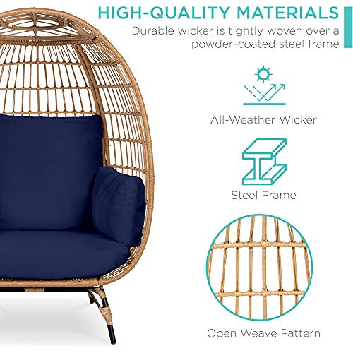 Best Choice Products Wicker Egg Chair, Oversized Indoor Outdoor Lounger for Patio, Backyard, Living Room w/ 4 Cushions, Steel Frame, 440lb Capacity