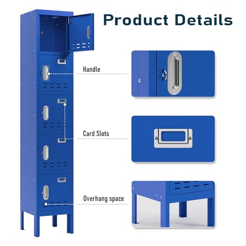 Metal Locker with 5 Doors,Lockers for Employees,66'' Steel Storage Locker for School,Gym, Office, Office,Garage