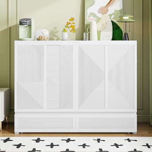 Harper & Bright Designs Full Size Murphy Bed Cabinet Wall Bed, Solid Pine Murphy Bed Chest with USB Ports