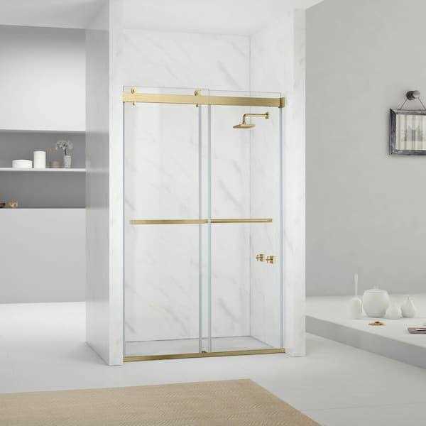 ROSWELL Spezia 76 in. H Double Sliding Seimi-Frameless Shower Door in Brushed Gold with Clear Glass - Shop Hardware Tools Online Store