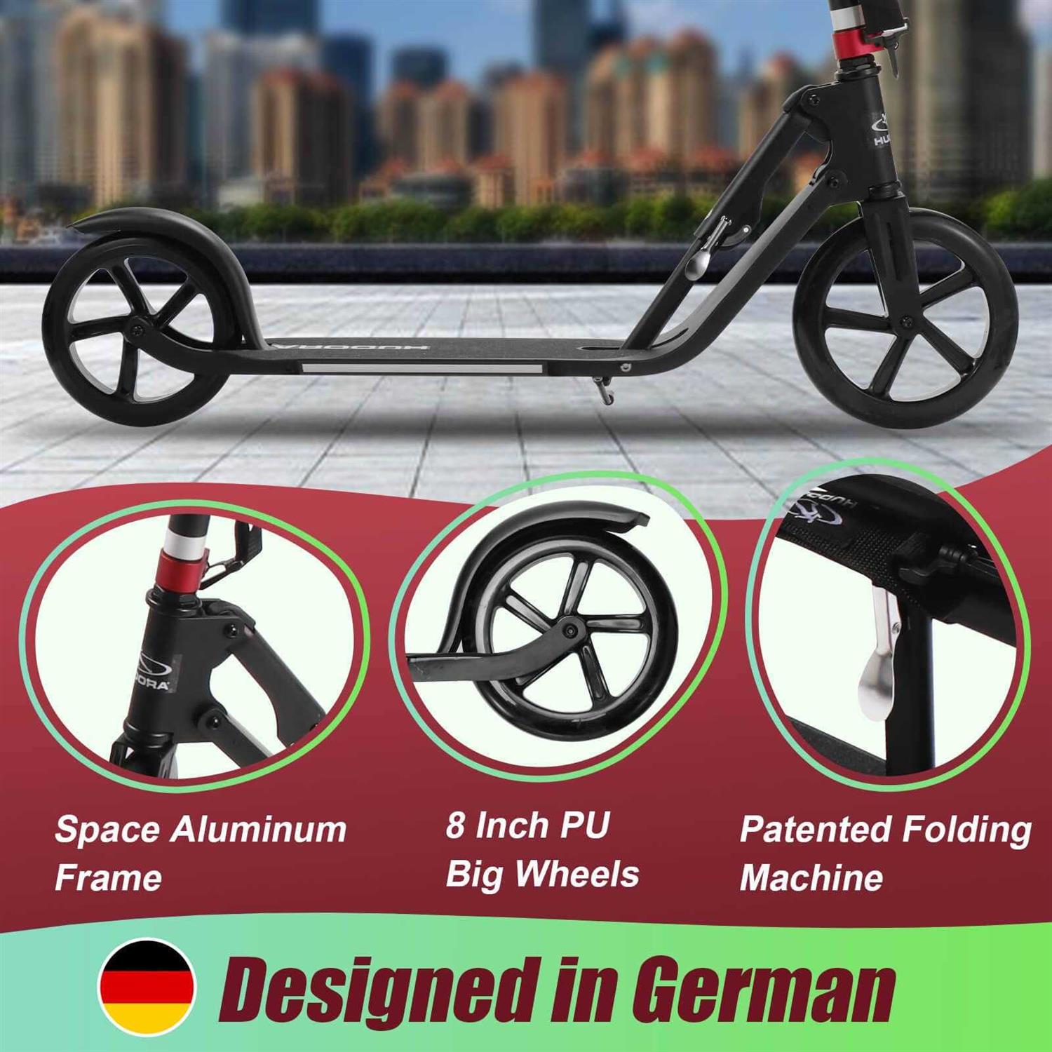 Hudora Folding ,Adjustable Height Scooter for Adults 300 Lbs ,Teens 12 - Sports Supplies Online Store
