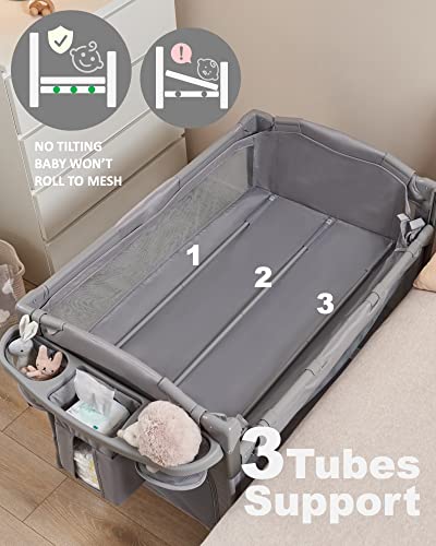 BEKA 4 in 1 Baby Bassinet Bedside Sleeper, Baby Bedside Crib 4 Functions, Bedside Bassinet Crib Sleeper, Playard, Changing Table