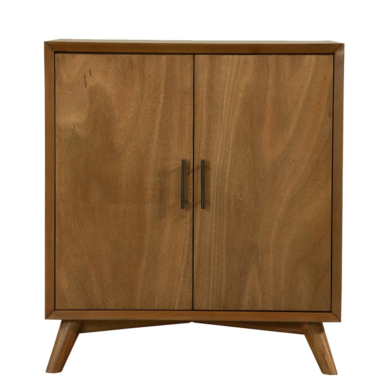 Wooden Small Bar Cabinet with Two Doors and Splayed Legs Brown- Saltoro Sherpi