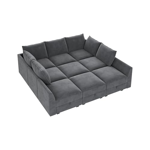 HONBAY Modular Sofa Sectional Sleeper Couch with Ottomans Reversible Sleeper Sectional Sofa Modular Couch with Storage, Aqua Blue