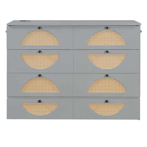 Harper & Bright Designs Full Size Murphy Bed Cabinet Wall Bed Chest with USB
