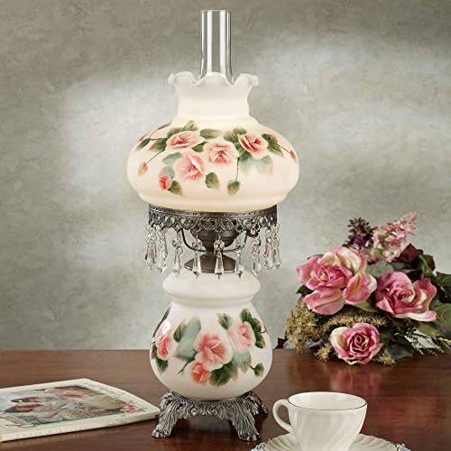 Touch of Class Abigail Hurricane Style Parlor Table Lamp - Antique Victorian Aesthetic - Painted by Hand - Floral Designs
