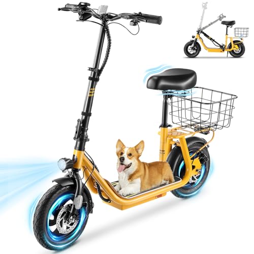 Caroma Peak 800W/1200W Electric Scooter Adults, 30 Miles Max Range, Foldable Electric Scooter with Seat, Front Suspension, Detachable Large Basket