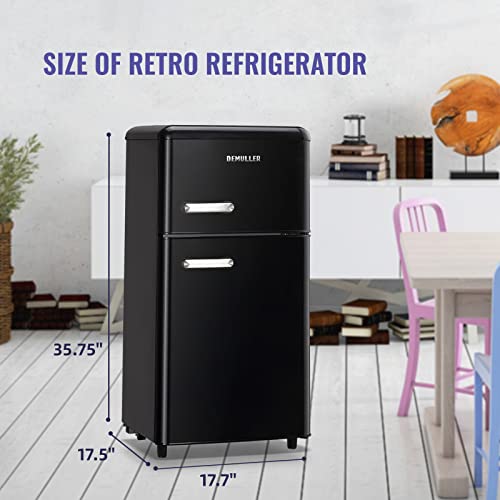 DEMULLER Mini Refrigerator 3.5 Cu.Ft Dual Door Fridge with Handle Adjustable Temperature with Top Mount Freezer Ideal for Home, Office, Dorm