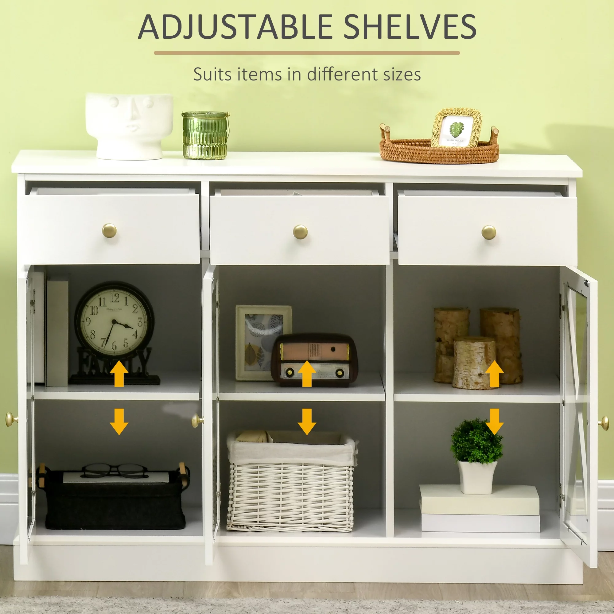 HOMCOM 45" Farmhouse Sideboard Buffet Cabinet with Glass Doors and 3 Drawers, White