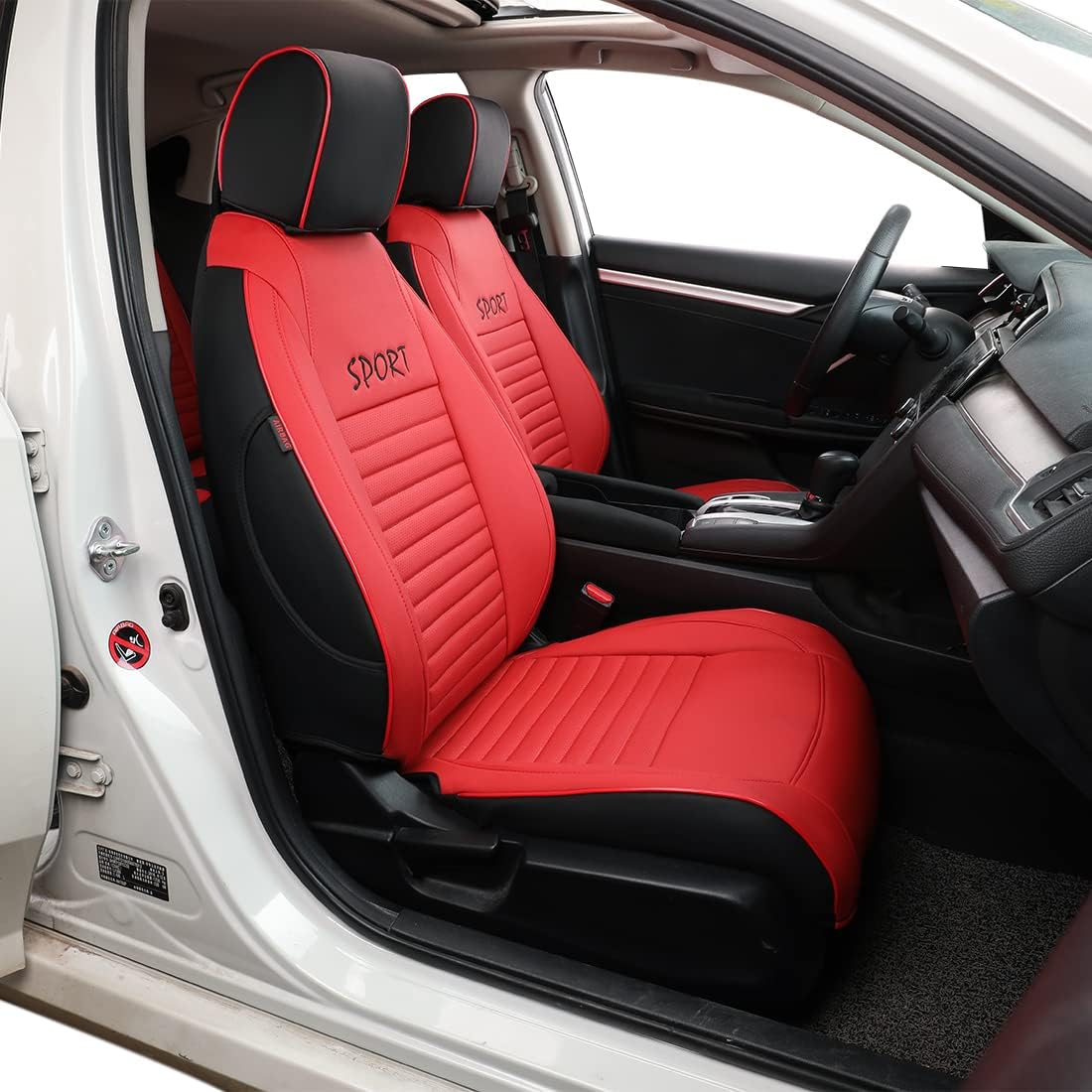 EKR Custom Car Seat Covers for Select Honda Civic Sedan,LX 2016 2017 2018 2019 2020 2021 - Leatherette (Red)