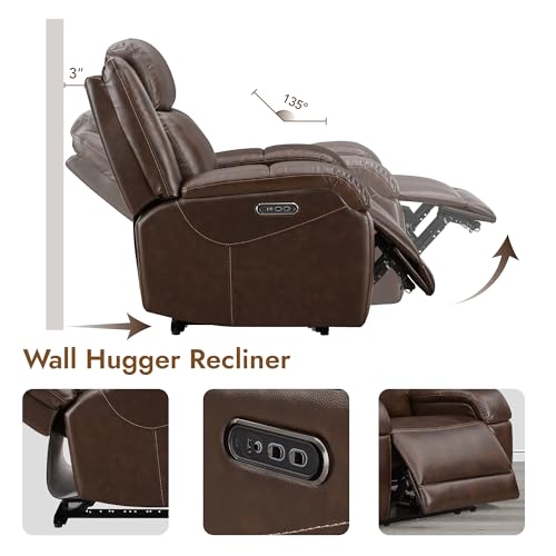 Watson & Whitely Genuine Leather Power Recliner Chairs for Adults, Wall Hugger RV Recliner with Power Headrest & Charging Ports