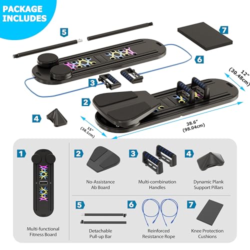 Pilates Board, 6 in 1 Pilates Reformer Set, Foldable Pilates Reformer Machine with Resistance Bands & Ab Trainer for Home Workout