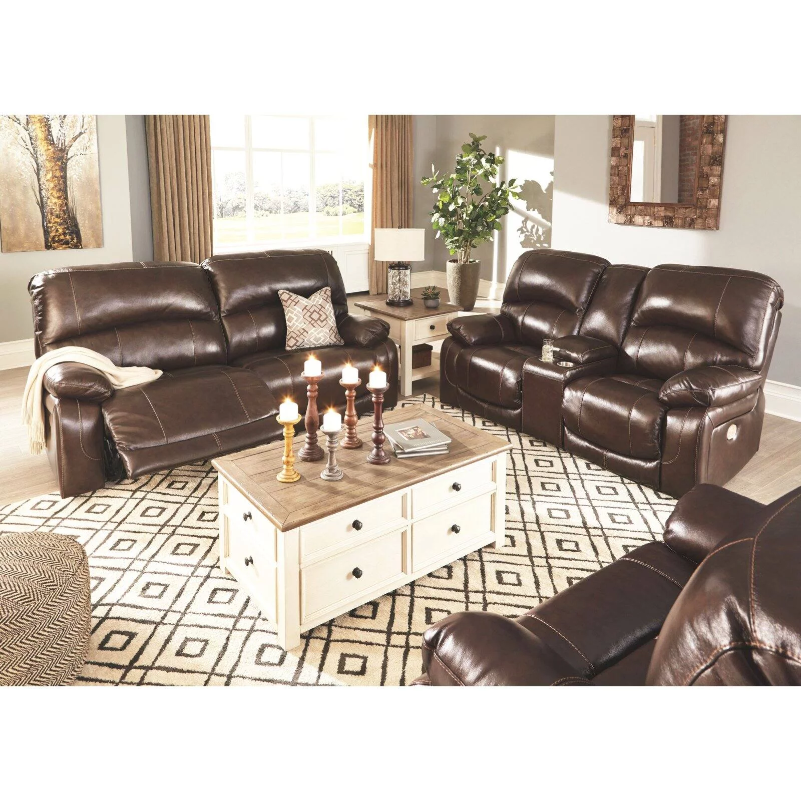 Ashley Furniture Hallstrung Leather Power Reclining Sofa in Gray