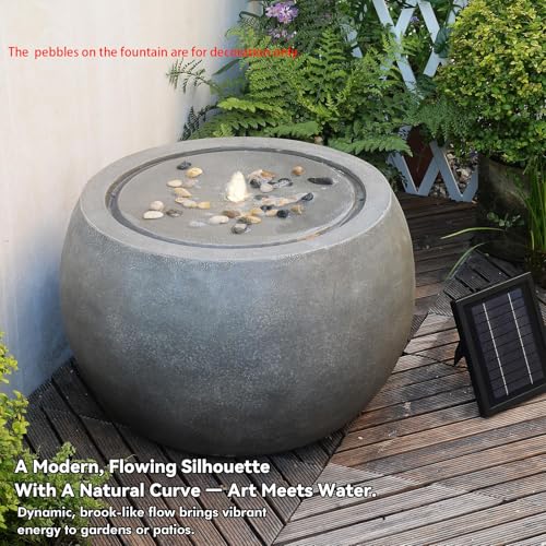 Garden Water Fountain Outdoor Large Round Bubbler Water Feature Indoor with Lights & Pump and Pebbles Concrete Effect for Patio Pool Pond Yard Home