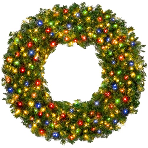 Best Choice Products 60in Large Artificial Pre-Lit Fir Christmas Wreath Holiday Accent Decoration w/ 300 LED Lights, 930 PVC Tips