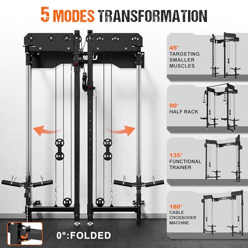 WM3-V4 Folding Squat Rack, Wall Mounted Power Rack with Dual Independent Pulley System